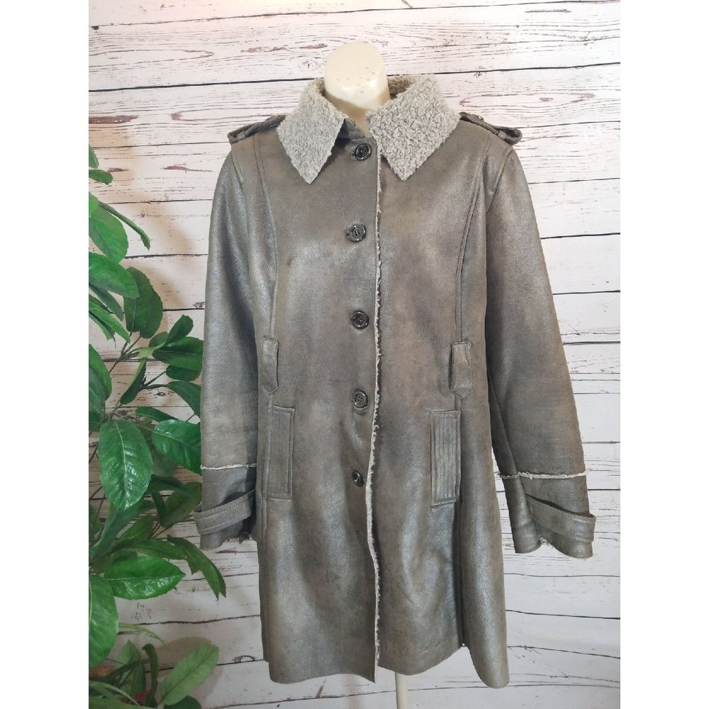 Christopher Banks Gray faux Suede Jacket Coat Long w/ pockets Women's Sz XL